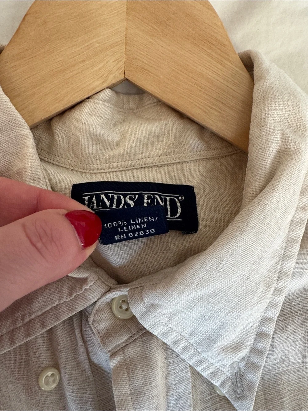 Vintage Lands’ End 100% Linen Button Down in Oat, size M